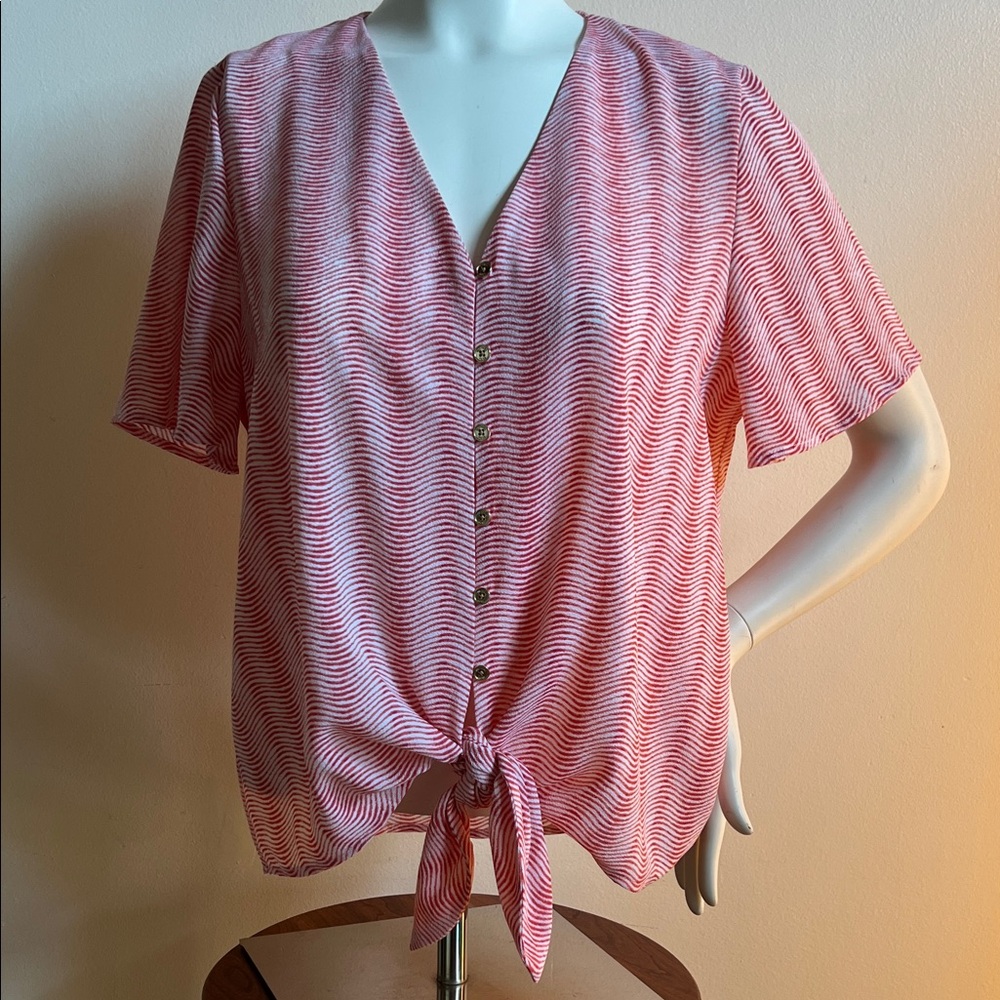 Michael Kors Pink Wave Button-Down Tie-Front Shirt